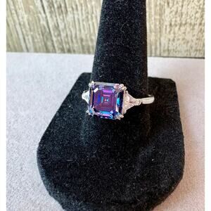 NEW 4ct Purple Tanzanite Moissanite in 75% White Gold, Sz. 8